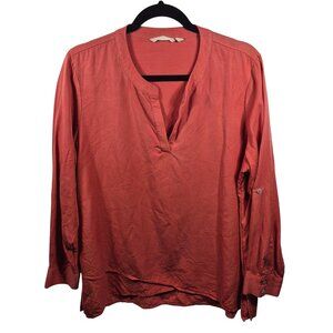 Soft Surroundings Top Womens XL Petite Red Blouse Roll Tab Sleeve Side Slits